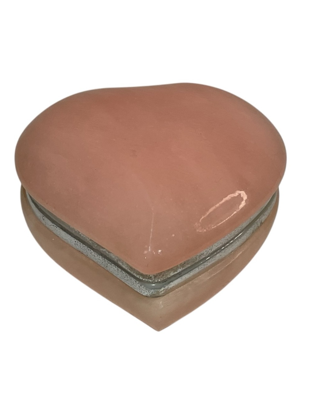 Vintage Italian Pink Alabaster Heart Trinket Box Silver Tone Hinged Jewelry Box